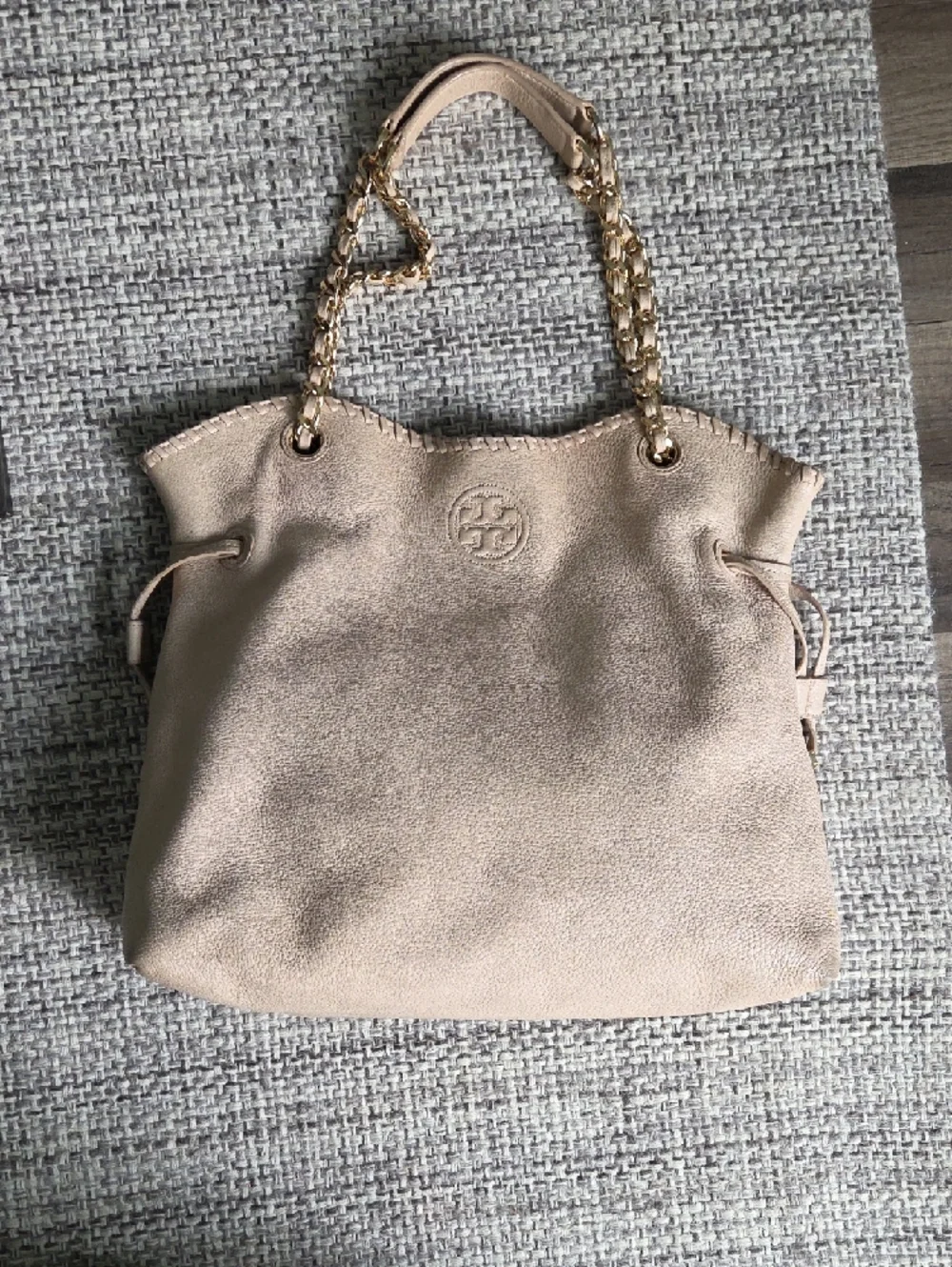 Tory Burch Marion Slouchy Leather Chain Tote Bag Neutral Beige
